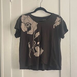 Pilcro- Anthropologie Linen/Cotton Floral Tee